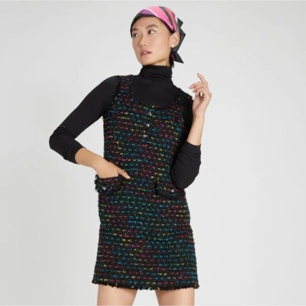 Kate Spade Metallic Tweed Sleeveless Mini Shift Dress Black Multi Size 8 NWOT